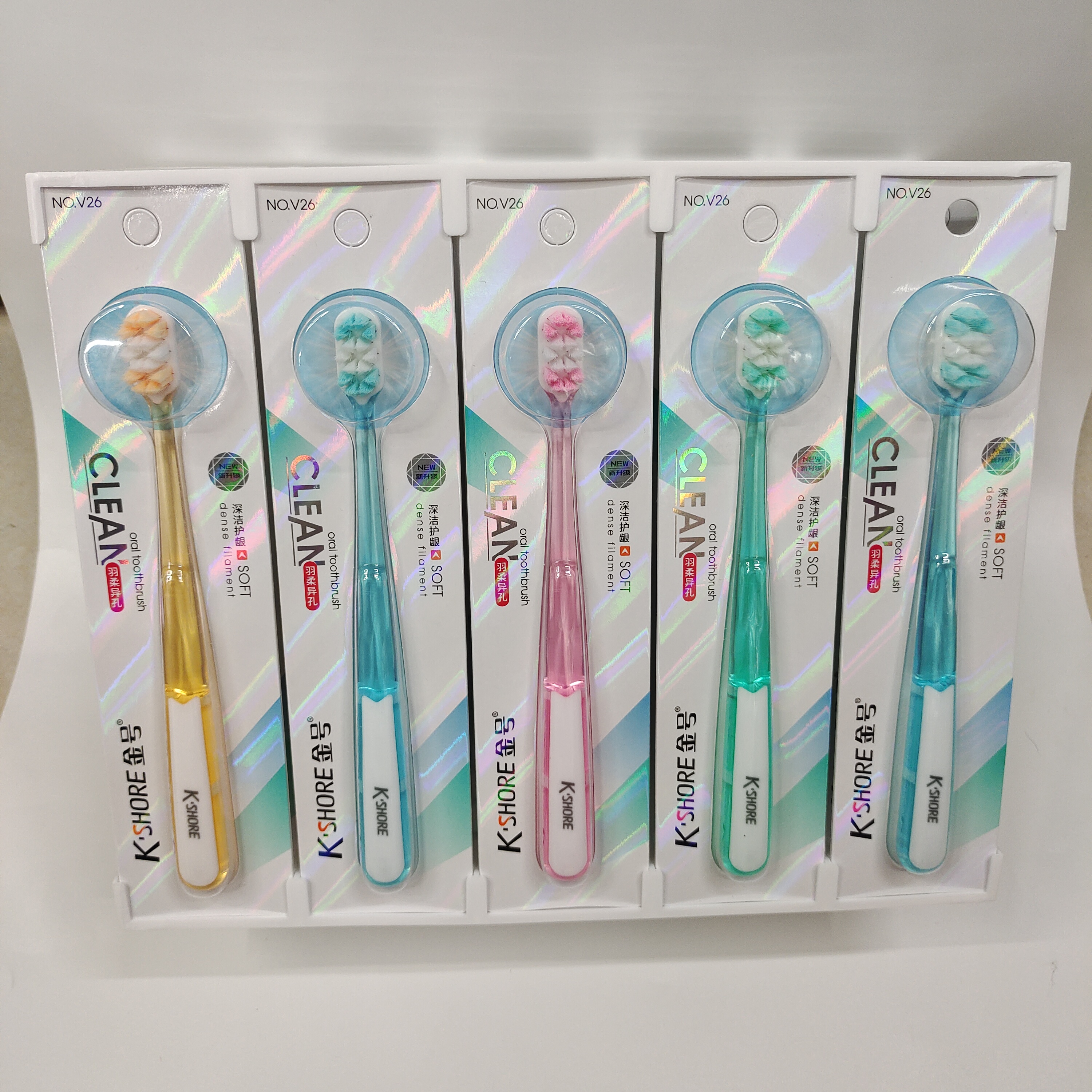 Toothbrush Wholesale Gold V26 Feathered soft shaped hole Adult soft bristle toothbrush Oral cleaning crystal handle toothbrush full figure