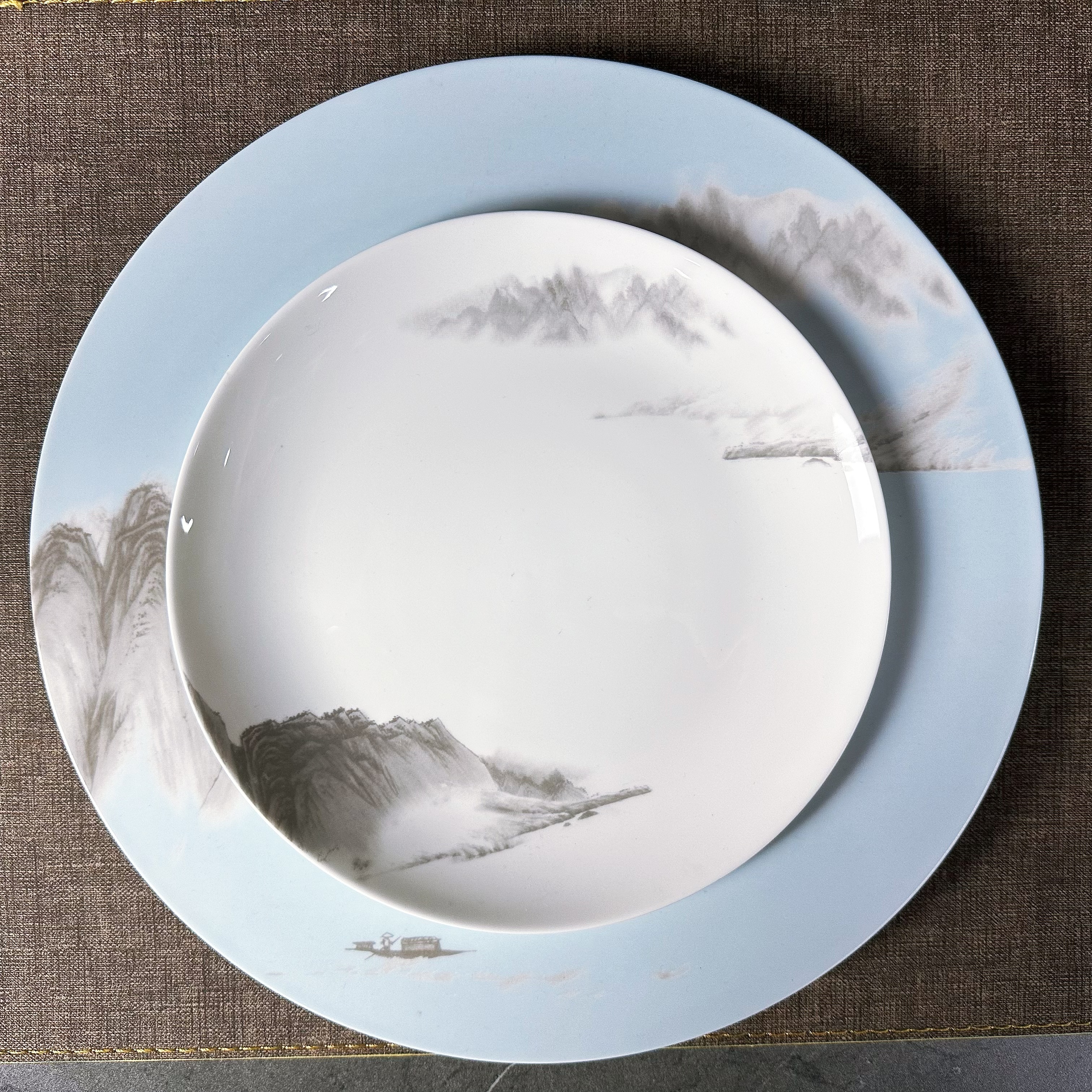 "Green Mountains and Clear Waters Series Ceramic Tableware Set of 12 pieces, Chinese ink-wash style, hotel, restaurant, banquet, commercial and household. Specification image