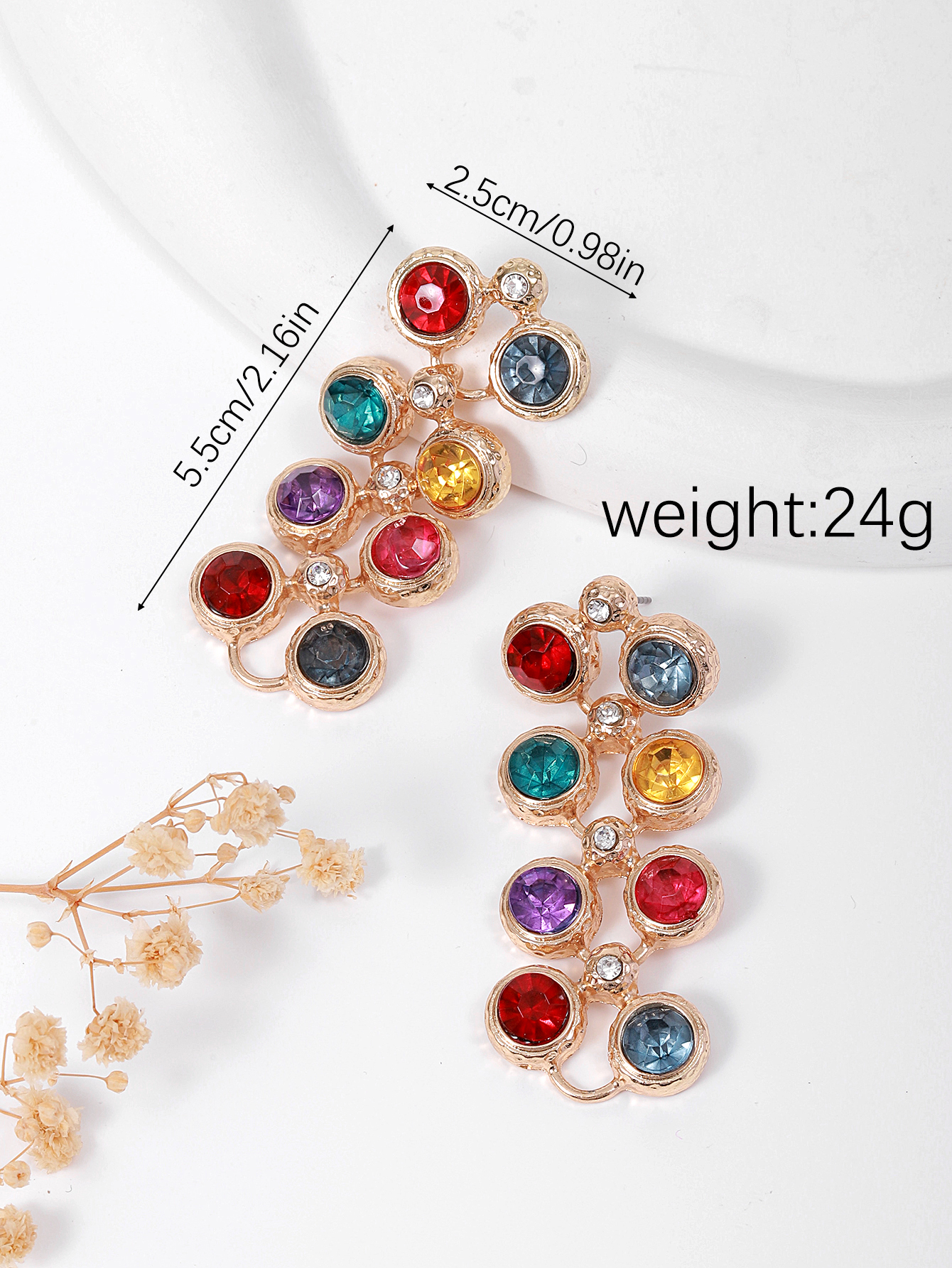 Exaggerated and fashionable European and American style, versatile retro colorful diamond-encrusted round women's earrings details Picture