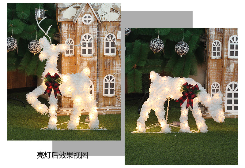 新款圣诞节装饰用品会发光植绒鹿三口之家套装场景布置道具摆件详情1