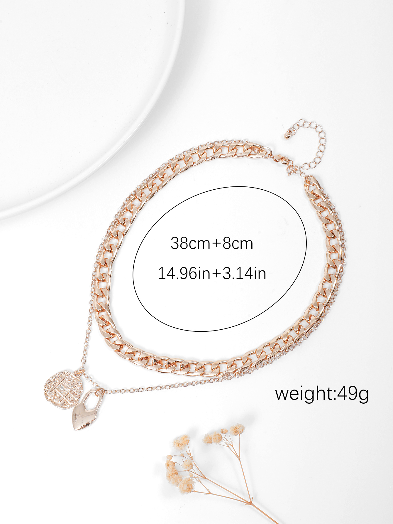 New cross-border jewelry from Europe and America, round piece thick chain collarbone chain, heavy metal punk style multi-layer women's necklace details Picture