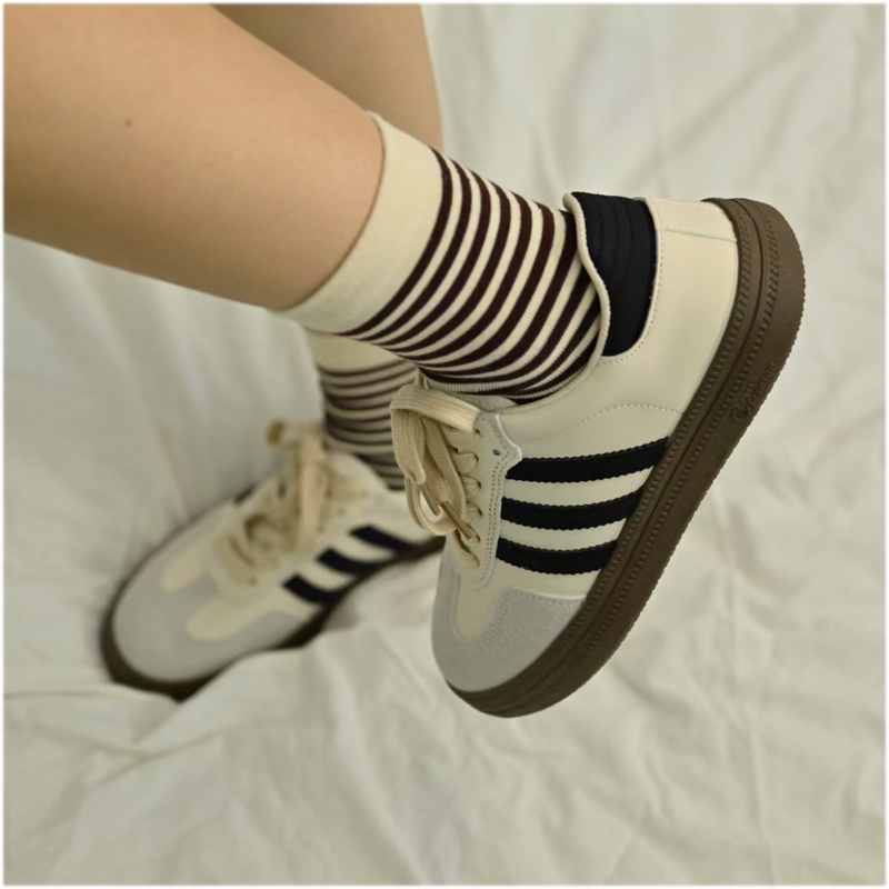 条纹袜子女中筒袜运动街头潮红款纯棉长筒袜女士袜详情3