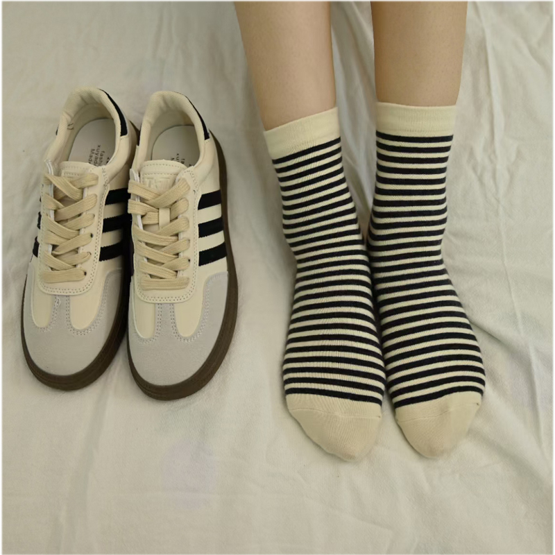 条纹袜子女中筒袜运动街头潮红款纯棉长筒袜女士袜详情4