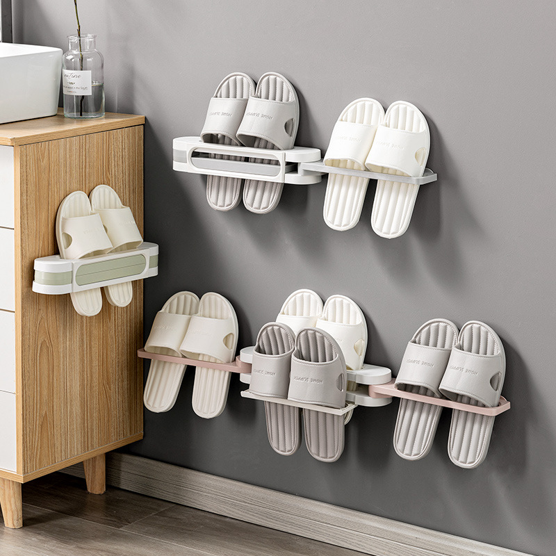 F33-58872折叠拖鞋架壁挂收纳置物架卫生间免打孔门后多功能鞋架