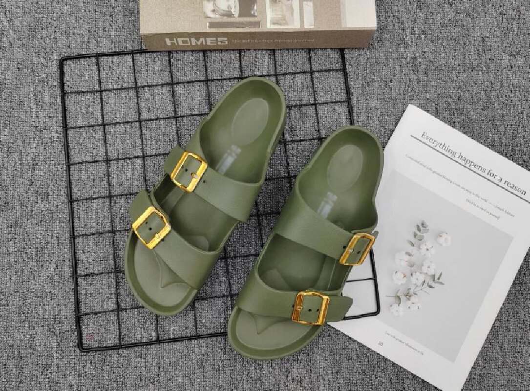 New metal buckle casual one-shoulder slippers for foreign trade, simple outdoor wear on the beach, trendy for couples, and light for summer Specification image