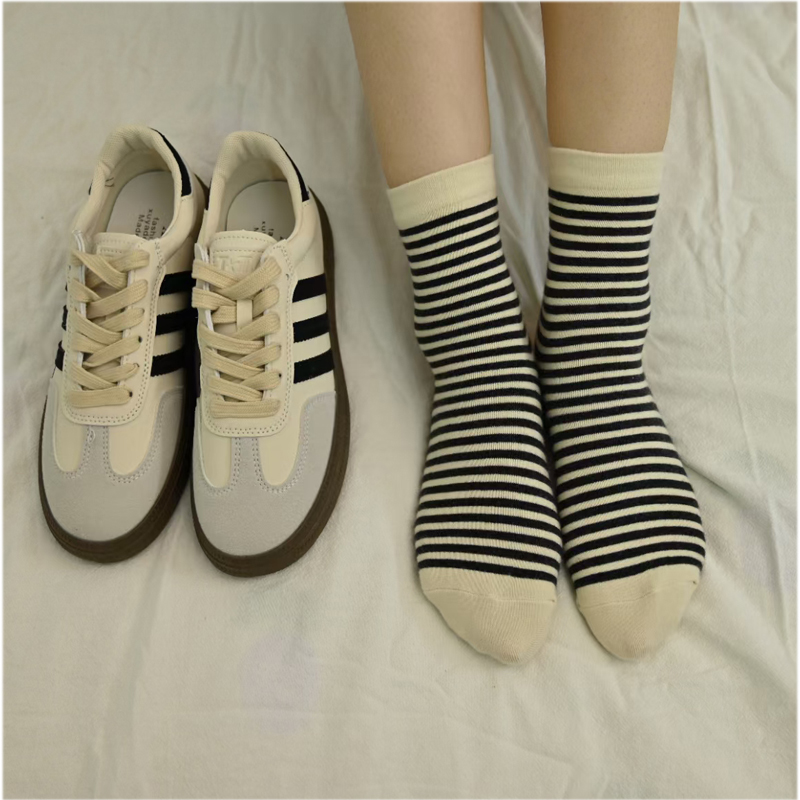 条纹袜子女中筒袜运动街头潮红款纯棉长筒袜女士袜详情6