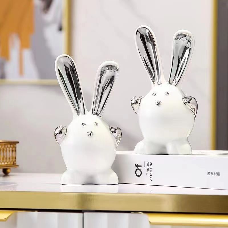 陶瓷兔子摆件房间卧室书桌客厅可爱个性小装饰品图