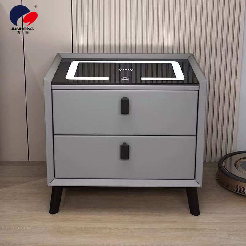 The smart bedside table is made of solid wood, modern, simple and luxurious. It is a popular multi-functional wireless charging, fingerprint lock and Bluetooth speaker Specification image