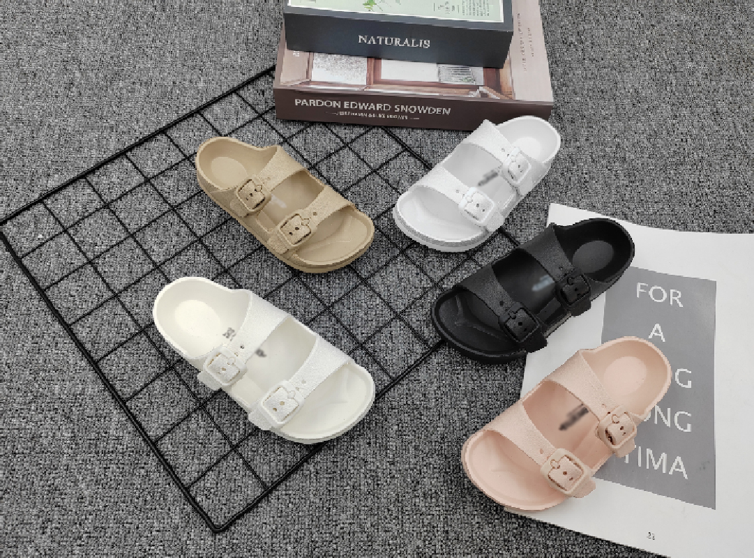 New casual double-buckle one-shoulder slippers for foreign trade, summer EVA lightweight flip-flops for both men and women, trendy beach shoes details Picture