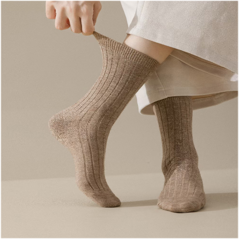 新款双针袜子女中筒袜纯色女袜秋冬季男女高品质羊毛袜详情2