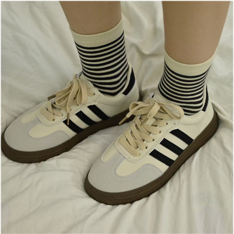 条纹袜子女中筒袜运动街头潮红款纯棉长筒袜女士袜详情7