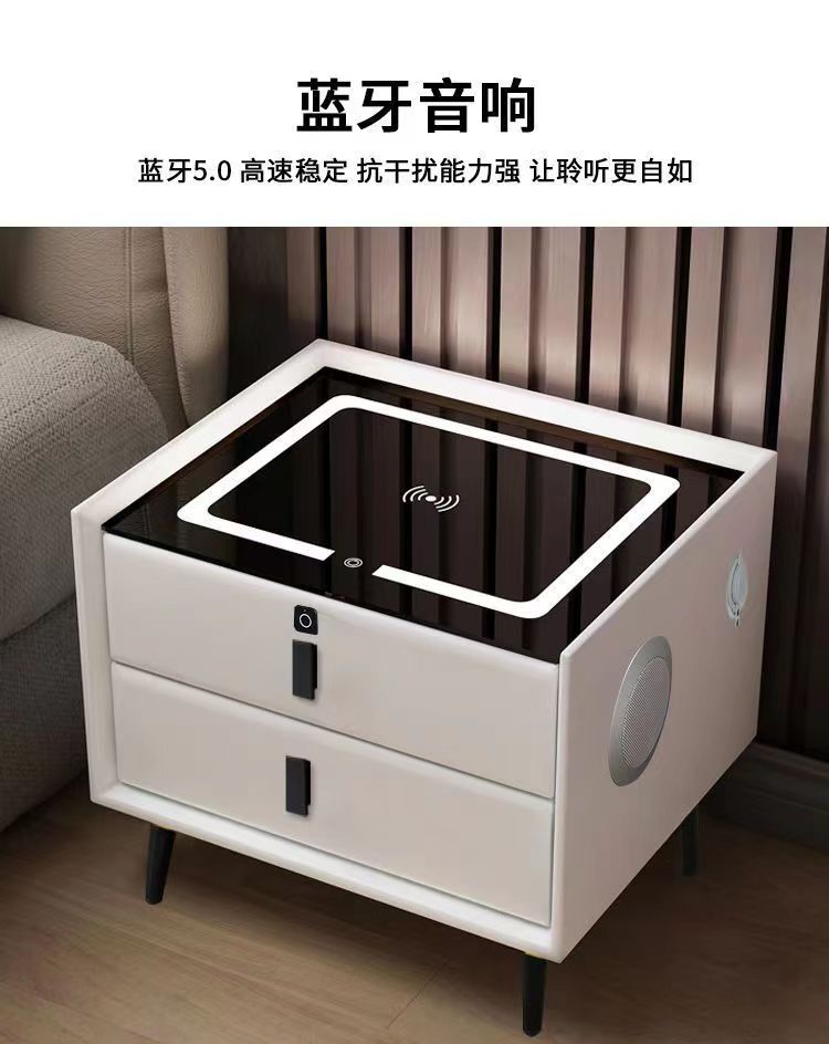 The smart bedside table is made of solid wood, modern, simple and luxurious. It is a popular multi-functional wireless charging, fingerprint lock and Bluetooth speaker pic 8