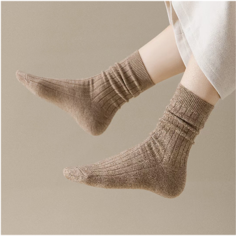 新款双针袜子女中筒袜纯色女袜秋冬季男女高品质羊毛袜详情3