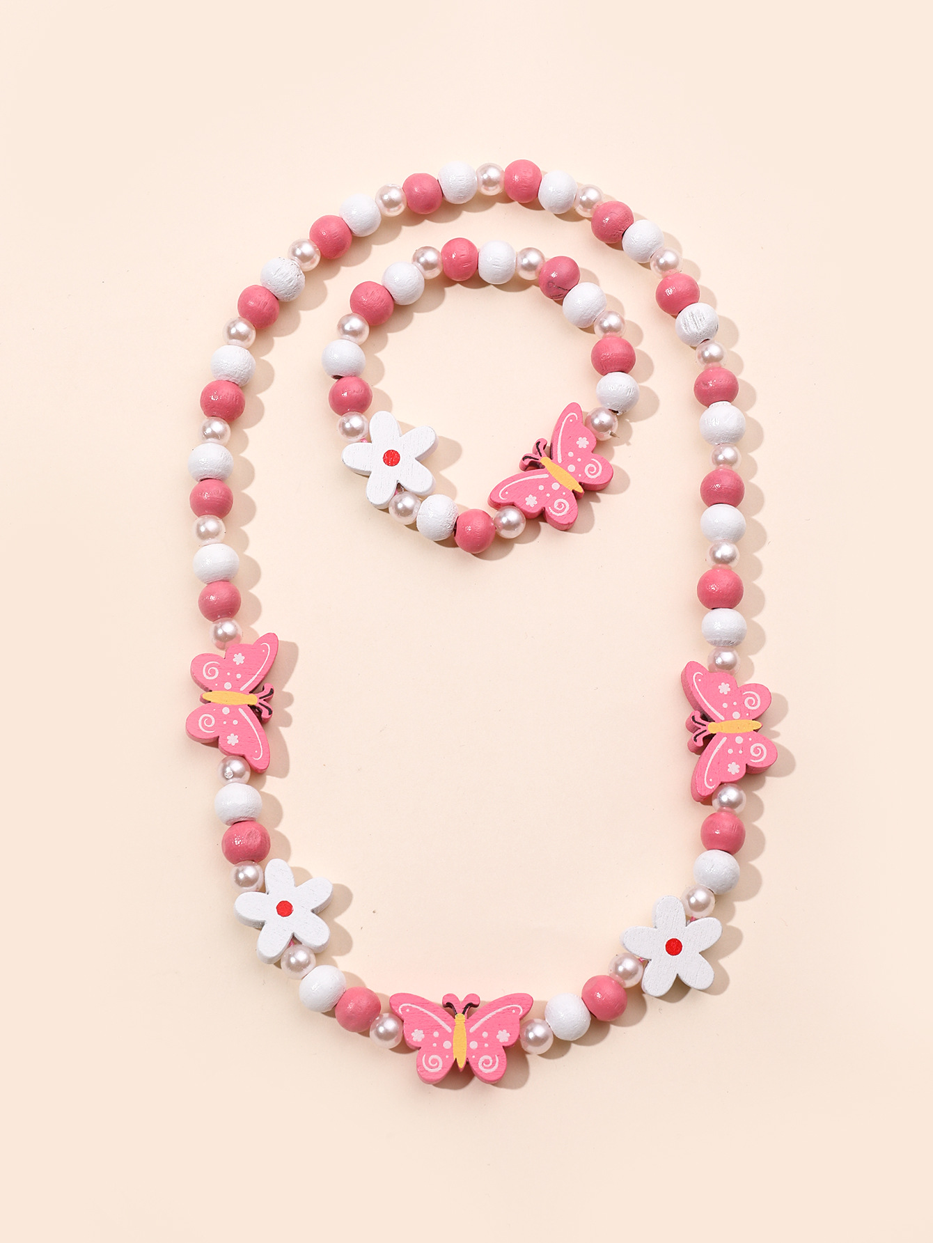 Rose Butterfly Creative New Children's Accessories Cartoon Animal Bracelet Bracelet Necklace Set Color Bead Set Wholesale Manufacturers Specification drawing