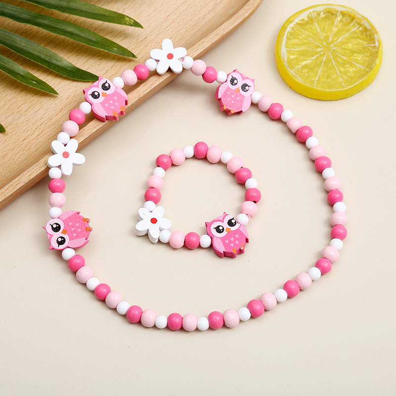 Standing Owl Creative New Children's Accessories Cartoon Animal Bracelet Bracelet Necklace Set Color Bead Set Wholesale Manufacturers