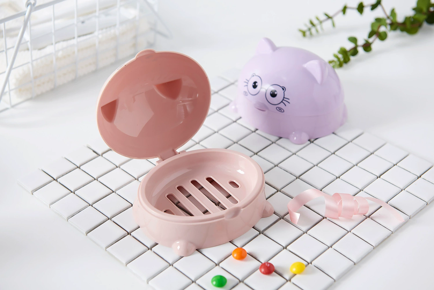 H72- Kitten Soap Box with Lid, Cartoon Soap Box, Draining Soap Box, Nordic Soap Tray, Large Soap Storage Box, Cartoon Kitten Soap Box with Lid detail image 2