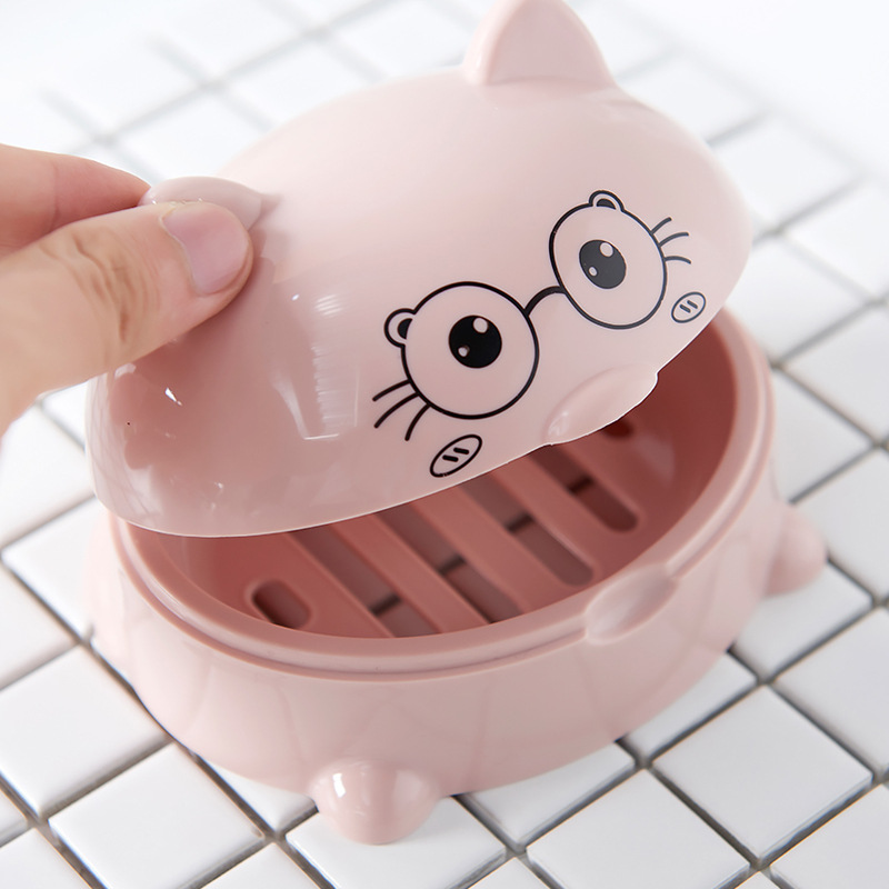 H72- Kitten Soap Box with Lid, Cartoon Soap Box, Draining Soap Box, Nordic Soap Tray, Large Soap Storage Box, Cartoon Kitten Soap Box with Lid Application Scenario
