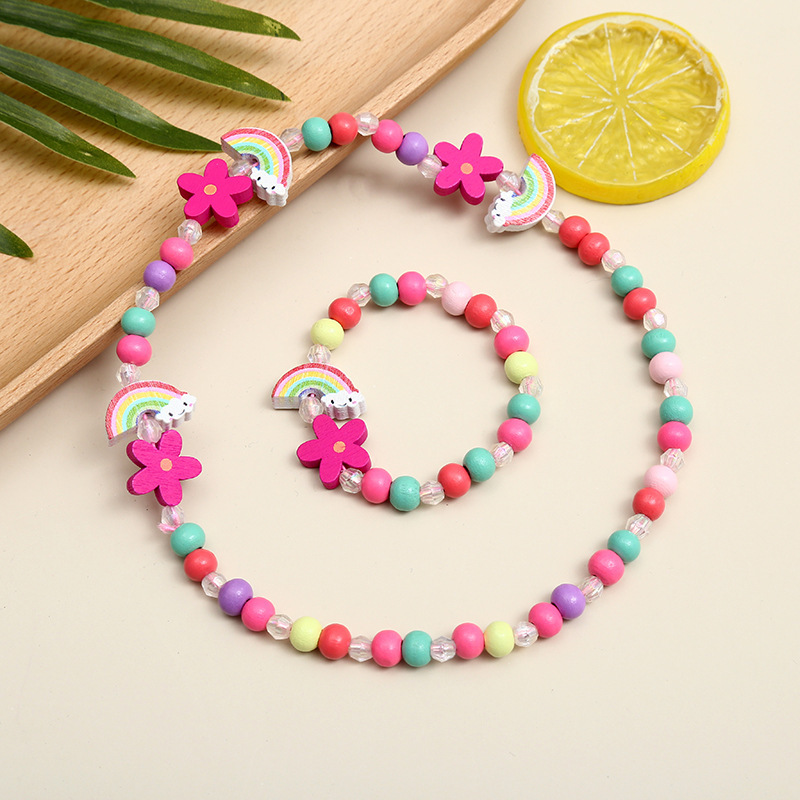 Rainbow Clouds Creative New Children's Jewelry Cartoon Animal Bracelet Bracelet Necklace Set Color Bead Set Wholesale Manufacturers