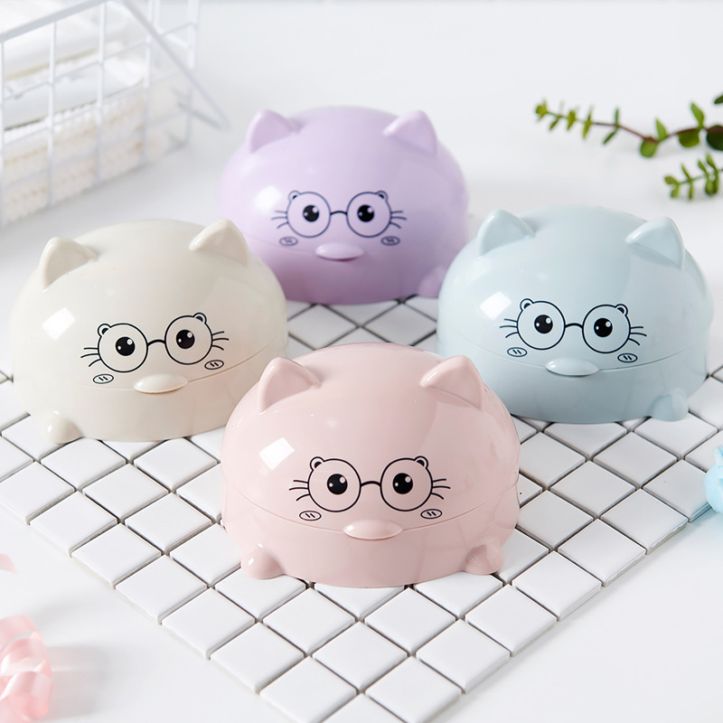 H72- Kitten Soap Box with Lid, Cartoon Soap Box, Draining Soap Box, Nordic Soap Tray, Large Soap Storage Box, Cartoon Kitten Soap Box with Lid