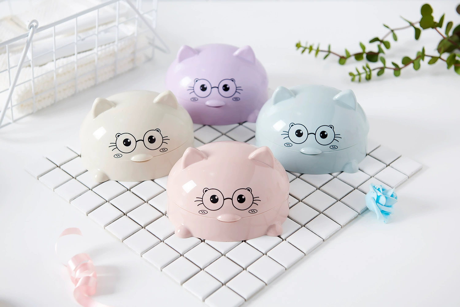H72- Kitten Soap Box with Lid, Cartoon Soap Box, Draining Soap Box, Nordic Soap Tray, Large Soap Storage Box, Cartoon Kitten Soap Box with Lid detail image 5