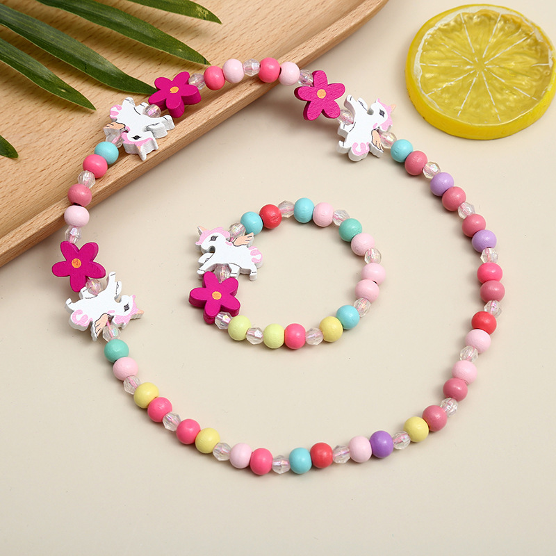 Unicorn Creative New Children's Accessories Cartoon Animal Bracelet Bracelet Necklace Set Color Bead Set Wholesale Manufacturers Item Picture