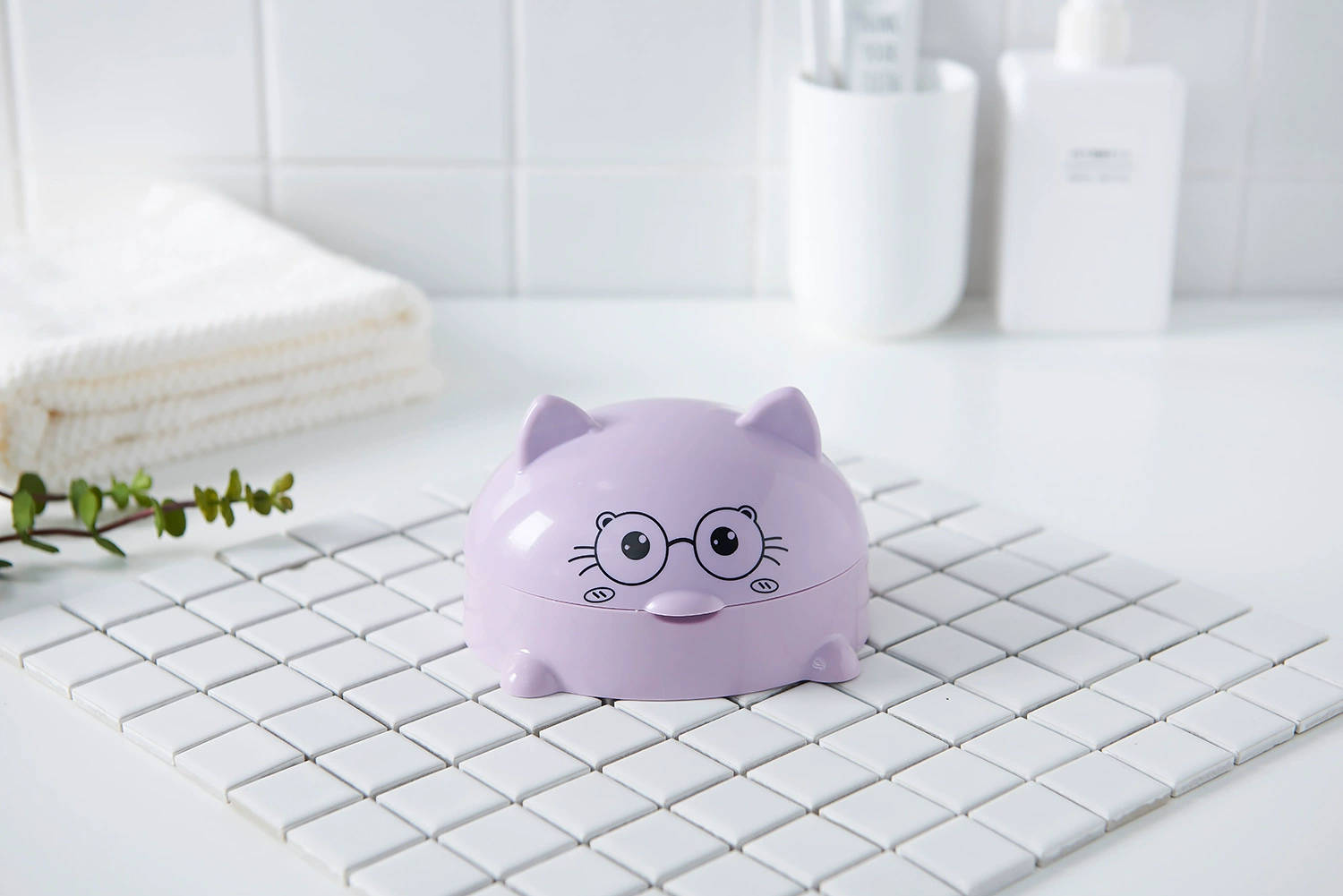 H72- Kitten Soap Box with Lid, Cartoon Soap Box, Draining Soap Box, Nordic Soap Tray, Large Soap Storage Box, Cartoon Kitten Soap Box with Lid detail image 6