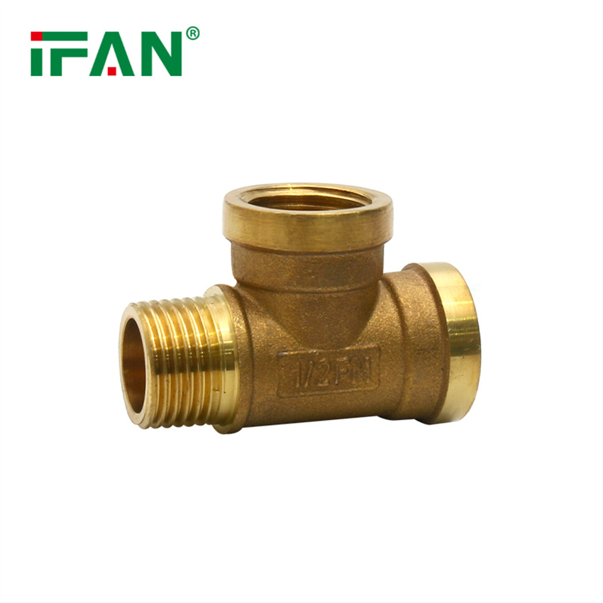 IFAN external thread three-way copper joint DN15, external thread all-copper home decoration equal diameter 4mm and 6mm external thread elbow, brass plumbing pipe fittings details Picture