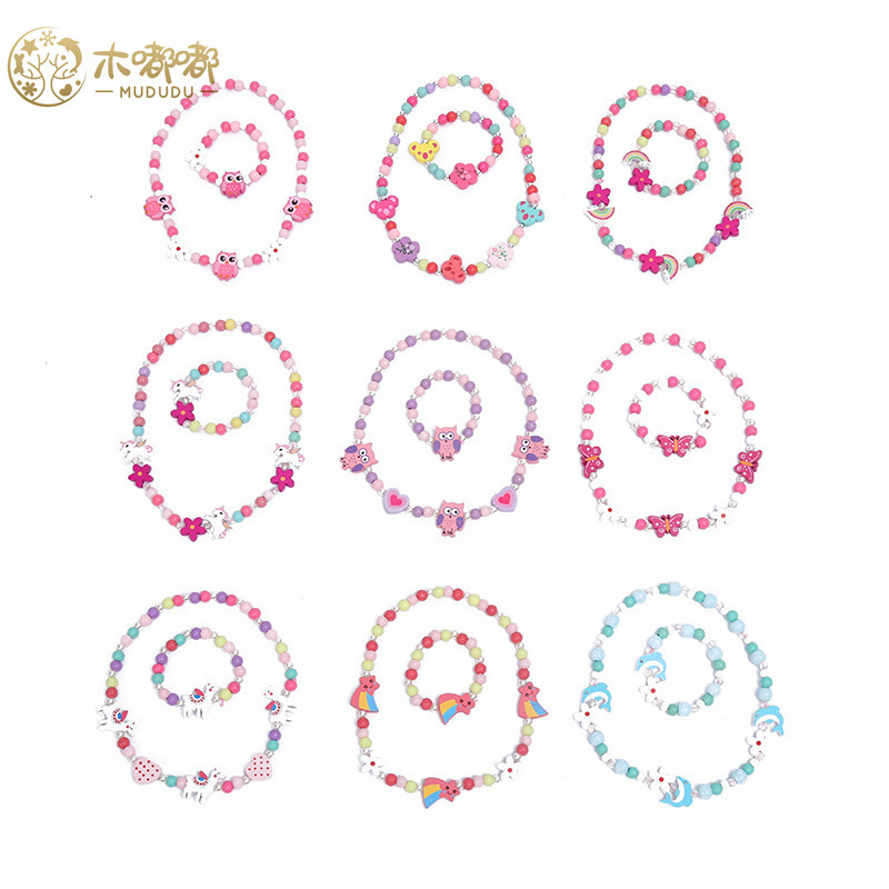Blue Dolphin Creative New Children's Accessories Cartoon Animal Bracelet Bracelet Necklace Set Color Bead Set Wholesale Manufacturers details Picture