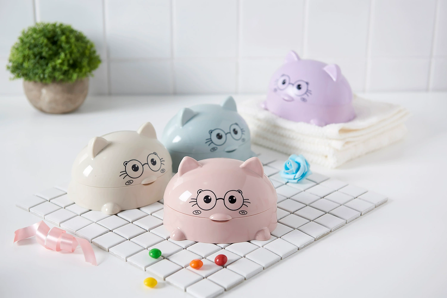 H72- Kitten Soap Box with Lid, Cartoon Soap Box, Draining Soap Box, Nordic Soap Tray, Large Soap Storage Box, Cartoon Kitten Soap Box with Lid Item Picture