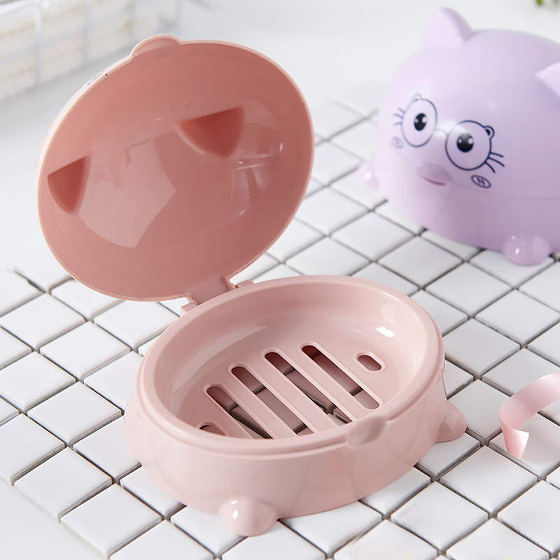 H72- Kitten Soap Box with Lid, Cartoon Soap Box, Draining Soap Box, Nordic Soap Tray, Large Soap Storage Box, Cartoon Kitten Soap Box with Lid Specification image