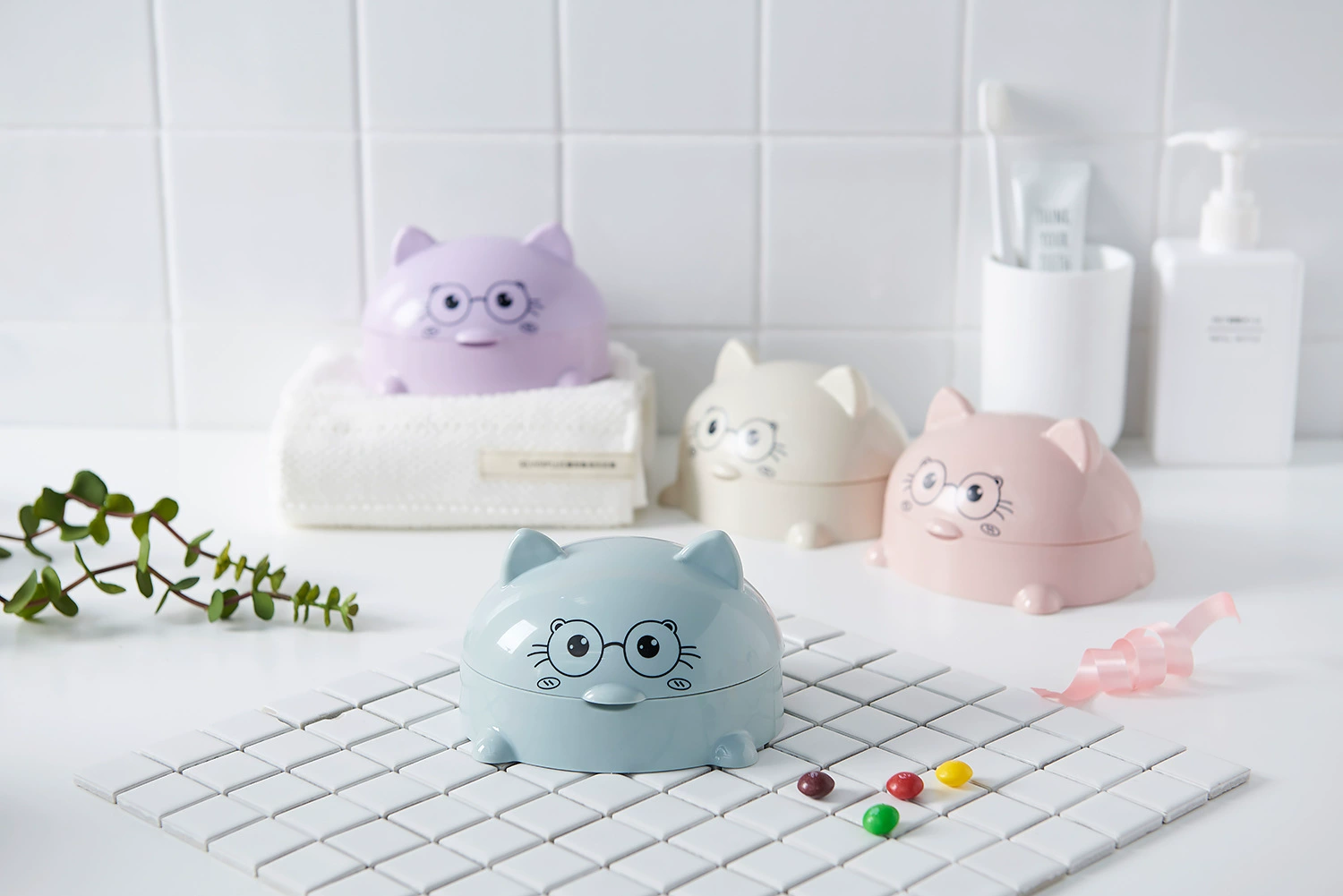 H72- Kitten Soap Box with Lid, Cartoon Soap Box, Draining Soap Box, Nordic Soap Tray, Large Soap Storage Box, Cartoon Kitten Soap Box with Lid detail image 4