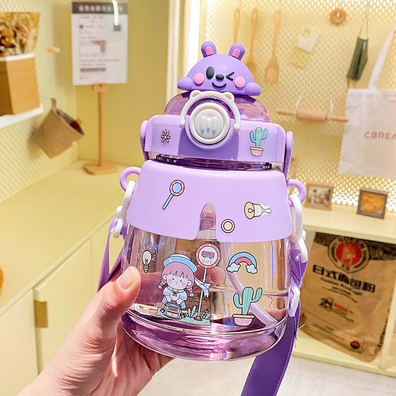 A32-AX-2123 figurine large-belted water cup, cute plastic straw cup, student large-capacity carrying water bottle