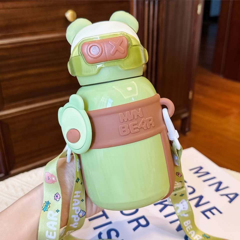 A32-AX-2380 Little Bear High Appearance Level Insulated Cup Children's Straw Cup Thickened slanted Cross stainless Steel Water cup detail image 5