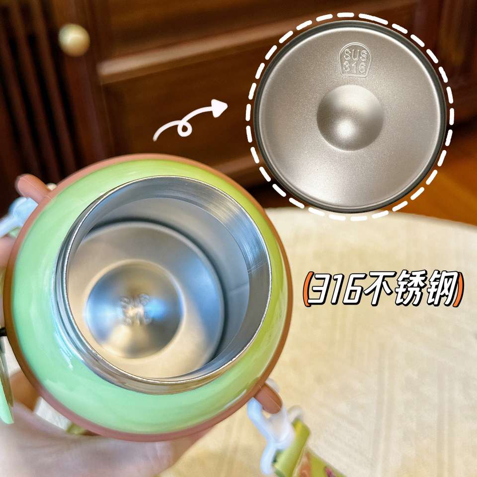 A32-AX-2380 Little Bear High Appearance Level Insulated Cup Children's Straw Cup Thickened slanted Cross stainless Steel Water cup detail image 10