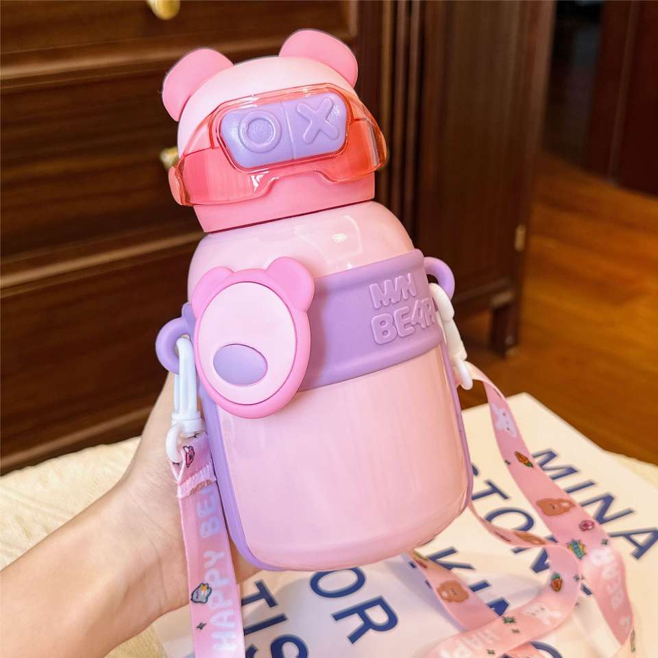 A32-AX-2380 Little Bear High Appearance Level Insulated Cup Children's Straw Cup Thickened slanted Cross stainless Steel Water cup detail image 3