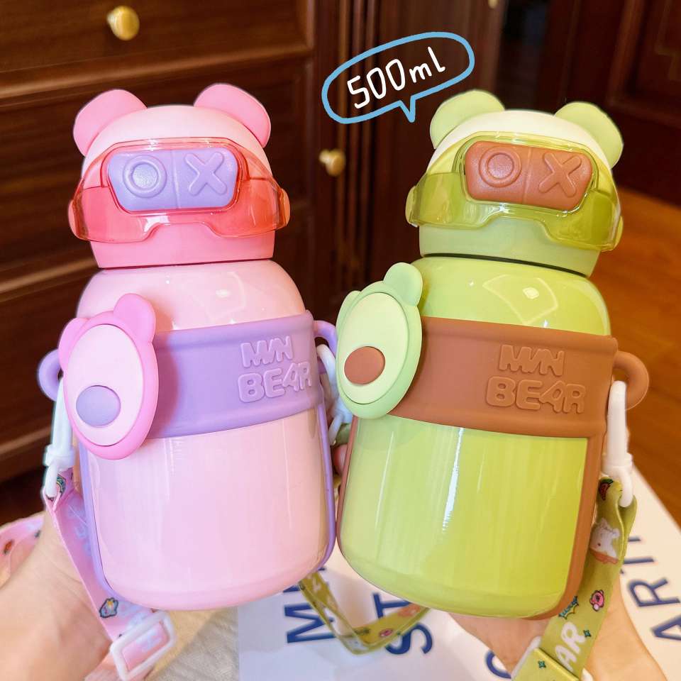 A32-AX-2380 Little Bear High Appearance Level Insulated Cup Children's Straw Cup Thickened slanted Cross stainless Steel Water cup detail image 8