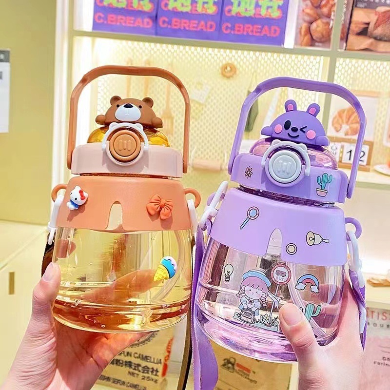 A32-AX-2123 figurine large-belted water cup, cute plastic straw cup, student large-capacity carrying water bottle Item Picture