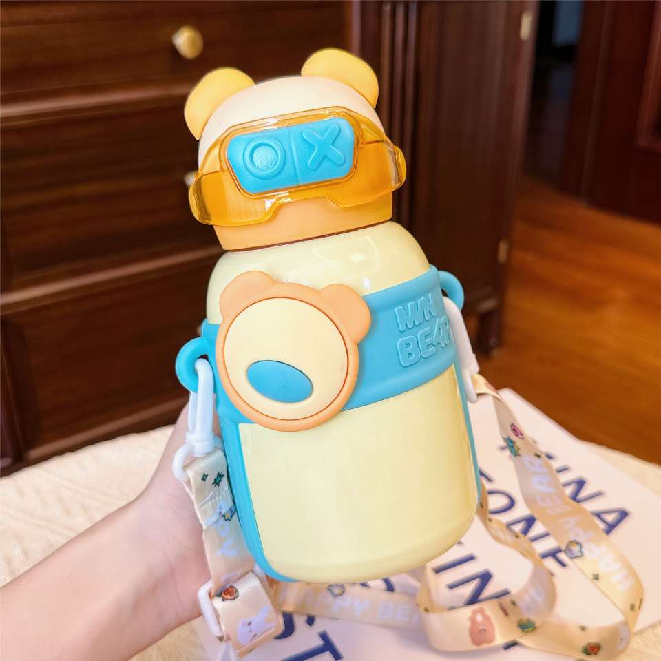 A32-AX-2380 Little Bear High Appearance Level Insulated Cup Children's Straw Cup Thickened slanted Cross stainless Steel Water cup detail image 4