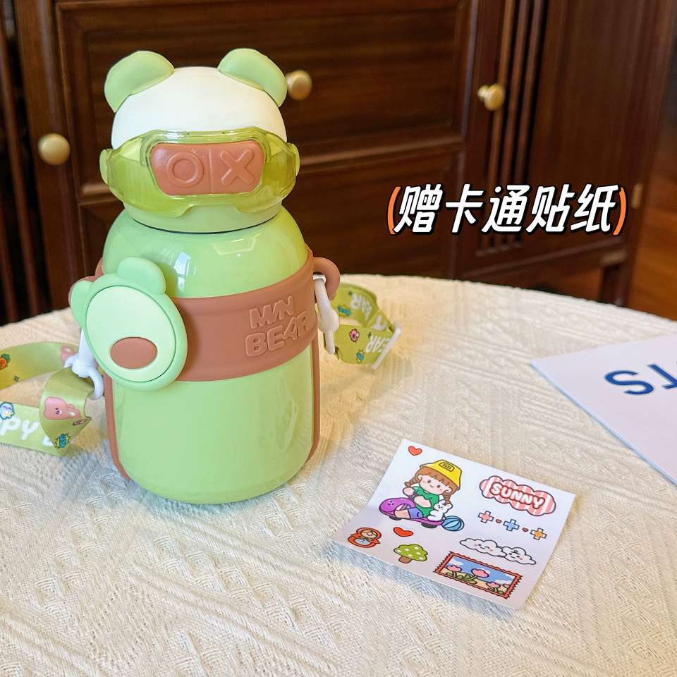A32-AX-2380 Little Bear High Appearance Level Insulated Cup Children's Straw Cup Thickened slanted Cross stainless Steel Water cup detail image 13