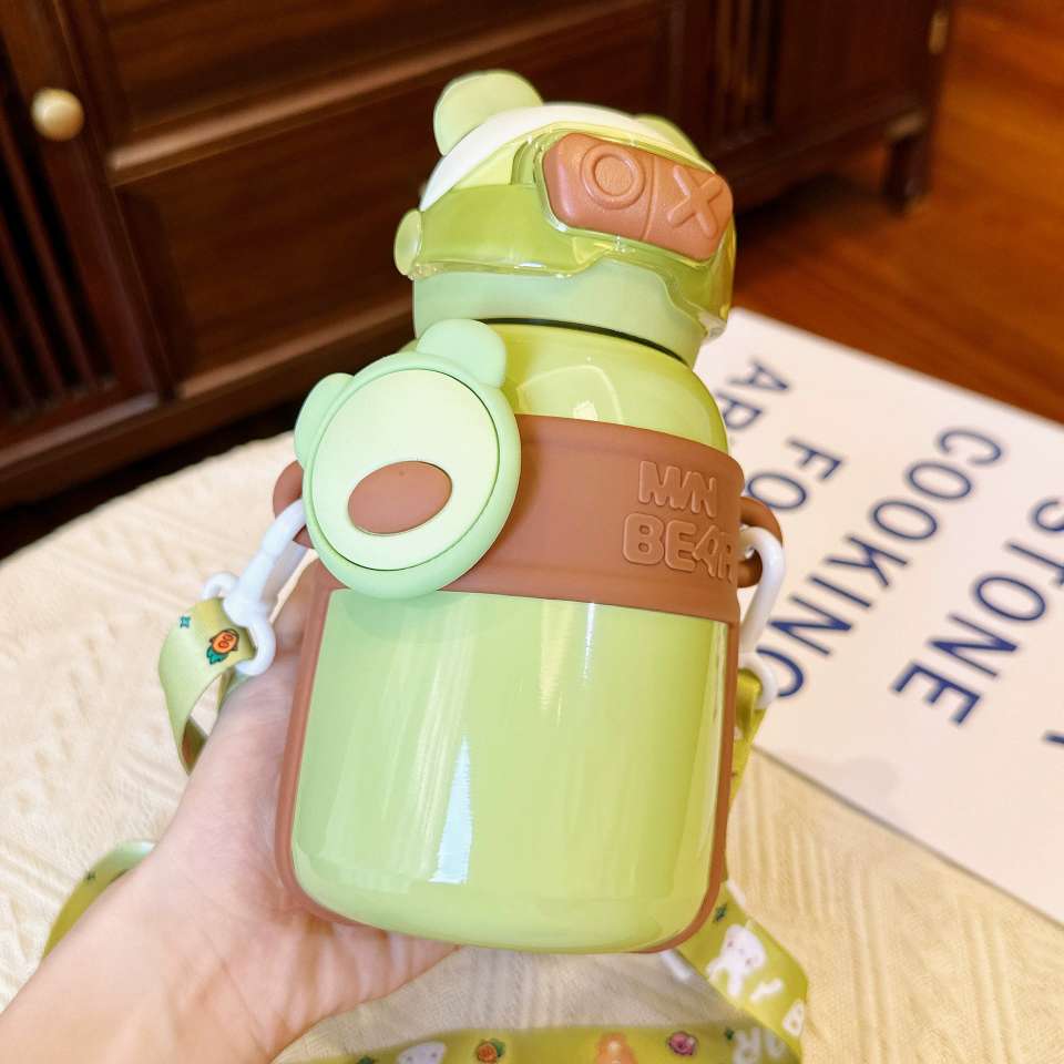 A32-AX-2380 Little Bear High Appearance Level Insulated Cup Children's Straw Cup Thickened slanted Cross stainless Steel Water cup detail image 16