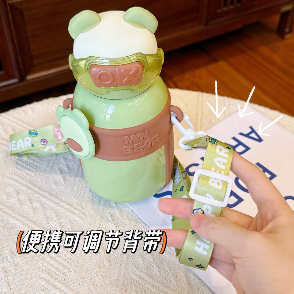 A32-AX-2380 Little Bear High Appearance Level Insulated Cup Children's Straw Cup Thickened slanted Cross stainless Steel Water cup detail image 12