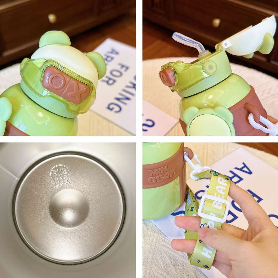 A32-AX-2380 Little Bear High Appearance Level Insulated Cup Children's Straw Cup Thickened slanted Cross stainless Steel Water cup Application Scenario