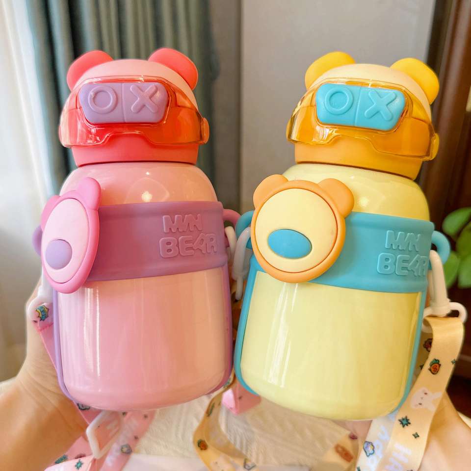 A32-AX-2380 Little Bear High Appearance Level Insulated Cup Children's Straw Cup Thickened slanted Cross stainless Steel Water cup detail image 6