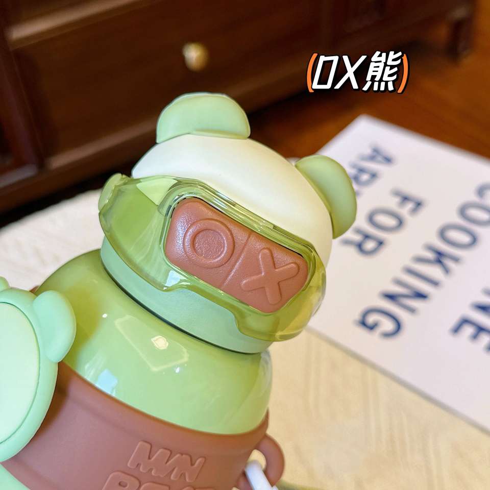A32-AX-2380 Little Bear High Appearance Level Insulated Cup Children's Straw Cup Thickened slanted Cross stainless Steel Water cup detail image 9
