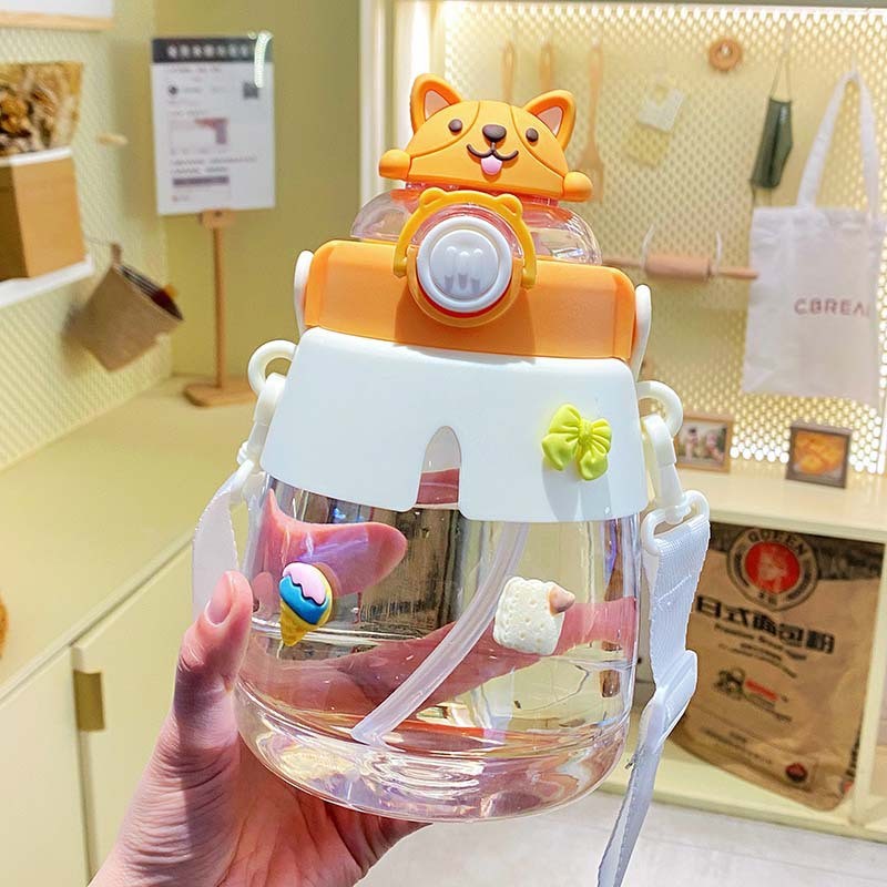 A32-AX-2123 figurine large-belted water cup, cute plastic straw cup, student large-capacity carrying water bottle Specification image