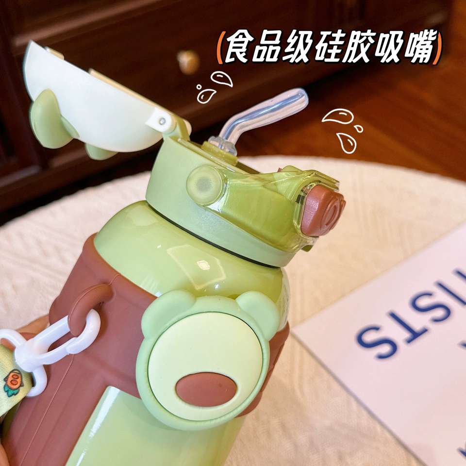 A32-AX-2380 Little Bear High Appearance Level Insulated Cup Children's Straw Cup Thickened slanted Cross stainless Steel Water cup detail image 11
