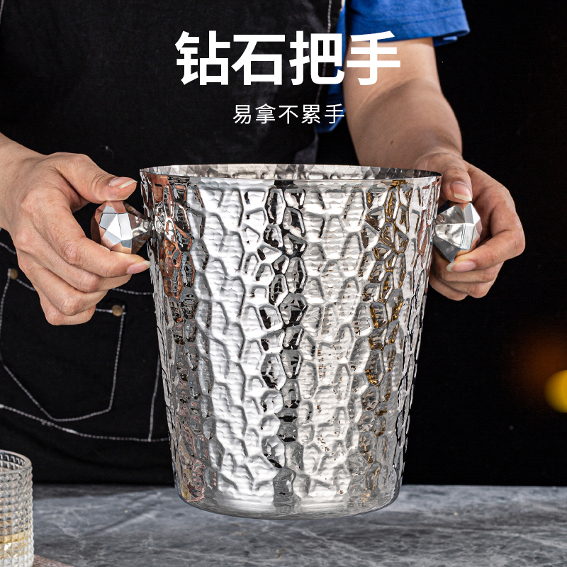 Stainless steel tree-grain ice bucket, golden ice bucket, silver ice bucket, stainless steel ice granule bucket, wine bucket, champagne bucket, beer bucket, bar supplies, chilled beverage bucket, stainless steel ice bucket, ice wine bucket, restaurant Application Scenario