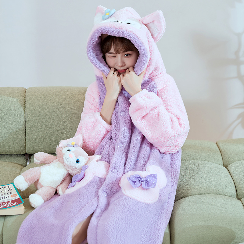 Ladies' cartoon pajamas, cute nightgowns, home wear for autumn and winter detail image 6