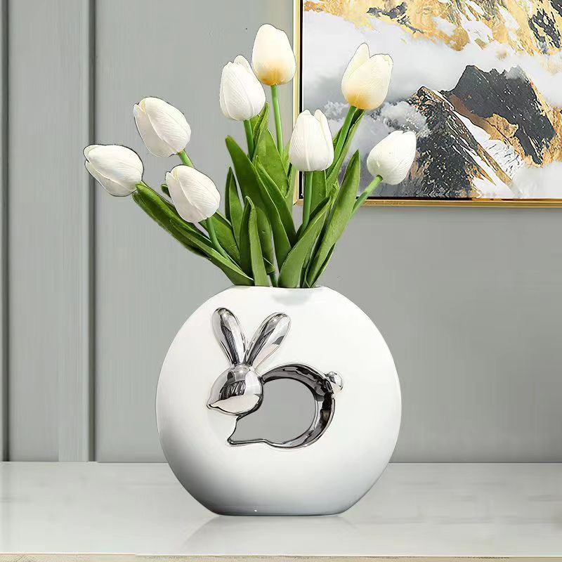 兔子矮花瓶摆件客厅插花玄关餐桌现代陶瓷饰品