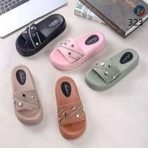 Summer slippers women fashion outside to wear seaside sandals pearl diamond-platform platform shoes high heels out flip-flops